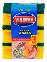 Esponja X3 Multiuso Antibacterial Acanalada  Virutex