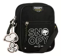 Bolsa Shoulder Bag Snoopy Preta Transversal Alça Regulável Cor Preto Cor Da Correia De Ombro Preto Desenho Do Tecido Liso