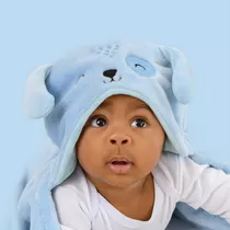 Manta Cobertor Bebê Microfibra Com Capuz Bichinhos Bichinhos Cachorrinho Cor Azul