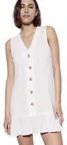 Vestido Beige De Lino 100% Natural - Sin Mangas Con Bonotes 