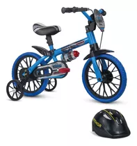 Bicicleta Infantil Menino Nathor Veloz Azul Aro12 + Capacete