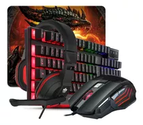 Combo Teclado Semi Mecânico Mouse Gamer Rgb Headset Mousepad