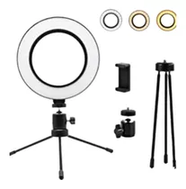 Iluminador Ring Light De Mesa Com Tripé Led 16cm 6pol Dimmer