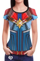 Blusa Capitã Marvel Feminina Baby Look Roupas Camiseta