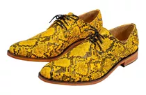 Zapatos Hombre Cuero Grabado En Vibora Amarillo Suela Cuero 