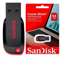 Pendrive Sandisk Cruzer Blade 64gb 2.0 Usb Preto Vermelho