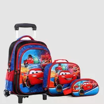 Kit Mochila Escolar Infantil Carro Relampago Mcqueen Rodinha