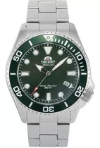 Reloj Orient Automático Ra-ac0k02e10b E-watch Color De La Correa Plateado Color Del Bisel Verde Oscuro