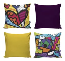 Kit 4 Almofadas 40x40 Com Enchimento Romero Britto