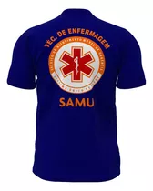 Camisa Camiseta Azul Samu Tecnico De Enfermagem 100% Algodão