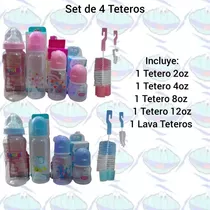 Set De 4 Teteros Para Bebé 2oz 4oz 8oz 12oz + Lava Teteros 