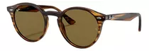 Anteojos De Sol Ray-ban Round Rb2180 Standard Con Marco De Propionato Color Gloss Striped Red Havana, Lente Brown De Plástico Clásica, Varilla Gloss Striped Red Havana De Propionato