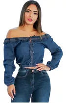 Camisa Feminina Jeans Blusas Ciganinha Com Lycra Premium 