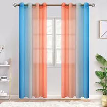 Ombre Sheer Curtains For Kids Room  Faux Linen Grommet ...