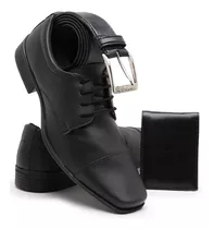 Sapato Social Masculino Kit Carteira Cinto Preto Fosco - 701