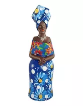 Boneca Afro Baianas Coloridas Azul Com Tecido Art010