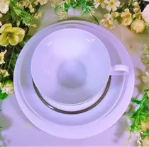 Set Taza De Té Porcelana Florencia Blanco Plata Trío Sin Uso