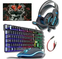 Kit Combo Gamer Teclado Rgb Mouse Usb Headset Mousepad Pc