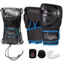 Kit Boxe Muay Thai Naja Black Line - Luva + Bucal + Bandagem