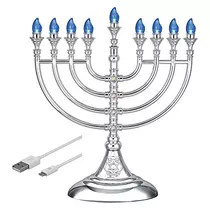 Tradicional Led Hanukkah Menorah Eléctrico - Alimentad...