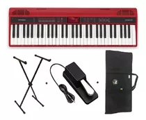 Teclado Roland Go Keys 61k + Capa + Estante + Pedal Sustain Cor Preto E Vermelho 110v/220v