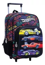 Mochila Con Carro 14 Hot Wheels Wabro 75117s Color Negro Diseño De La Tela Liso