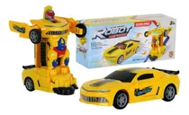 Carrinho Transforme Vira Robô Pilha Amarelo Criança Infantil