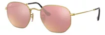 Anteojos De Sol Ray-ban Round Hexagonal Flat Lenses Small Con Marco De Acero Color Polished Gold, Lente Copper De Cristal Espejada, Varilla Polished Gold De Acero - Rb3548n