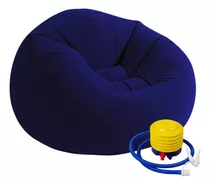 Puff Inflable Sillón Asiento Pvc Con Respaldo + Inflador Color Azul