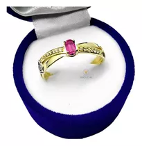 Anel De Formatura Feminino Ouro 18k Pedra Oval Elos Cruzados