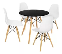 Kit Mesa Eames Minimalista Negra Y 4 Sillas Eames Blancas