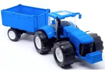 Trator Traçado Com Carreta Brinquedo 51cm 0371 Roma Cor Azul