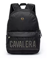 Mochila Feminina Cavalera Logo Dourada Fashion Acetinada 