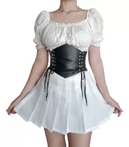 Corset Mujer Cuerina Negro Elastizado Bajo Busto 