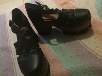 Zapato Mujer Cuero Negro Y Plataforma T38