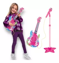 Microfone Guitarra Dm Toys Brinquedo Infantil Som Luz Menina