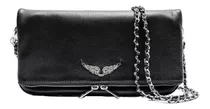 Cartera Clutch Zadig Y Voltaire Rock Diseño Liso De Cuero Bovino  Noir Con Correa De Hombro Plateado/negra