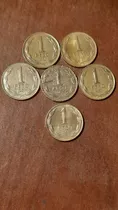 6 Monedas Chilenas De Un Peso: Años 1981, 1985, 1987 Y 1991.