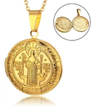 San Benito  Santa Cruz Medalla Religiosa Dorada Inoxidable