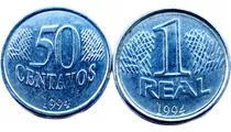 Lote 2 Moedas 50 Centavos/1 Real 1994 Sob [brasil/república]