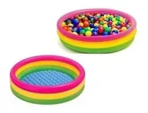 Piscina Redonda Acolchada Inflable Bebe 60cm + 100 Pelotas Color Tricolor