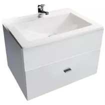 Mueble Para Baño Diaz Home Black Or White + Bacha Acrílico De 50cm De Ancho, 40cm De Alto Y 38cm De Profundidad Con Bacha Y Mueble Color Blanco Con Un Agujero Para Grifería