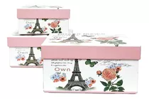 Set X3 Cajas De Cartón Para Regalo 3 Tamaños Torre Eiffel