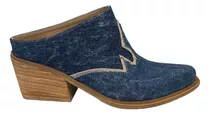 Zapato Sueco Chatita Mocasin Jean Denim Bajo Comodo Taco 