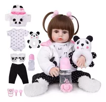 Boneca Bebê Reborn Realista Silicone Panda 48cm Olhos Marron