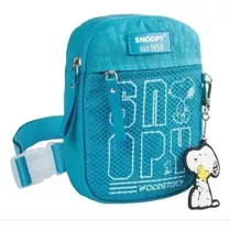 Bolsa Snoopy Transversal Nylon Feminina Alça Regulável Azul