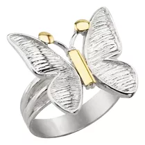 Anillo Mariposa De Plata 925 Y Oro 18 Kts + Estuche Garantia