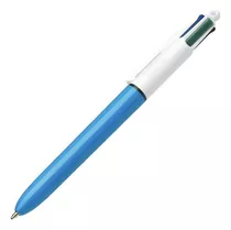 Bolígrafo Retráctil Bic De 4 Colores, 1 Mm, Unidad De Tinta, Color Exterior, Blanco Y Azul