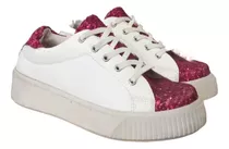 Zapatilla Blanca Y Rosa Con Brillo Mujer Moda