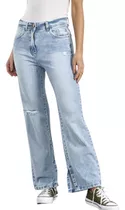 Jean Wide Leg Mujer Con Tajo Tiro Alto Rigido Cenitho Jeans